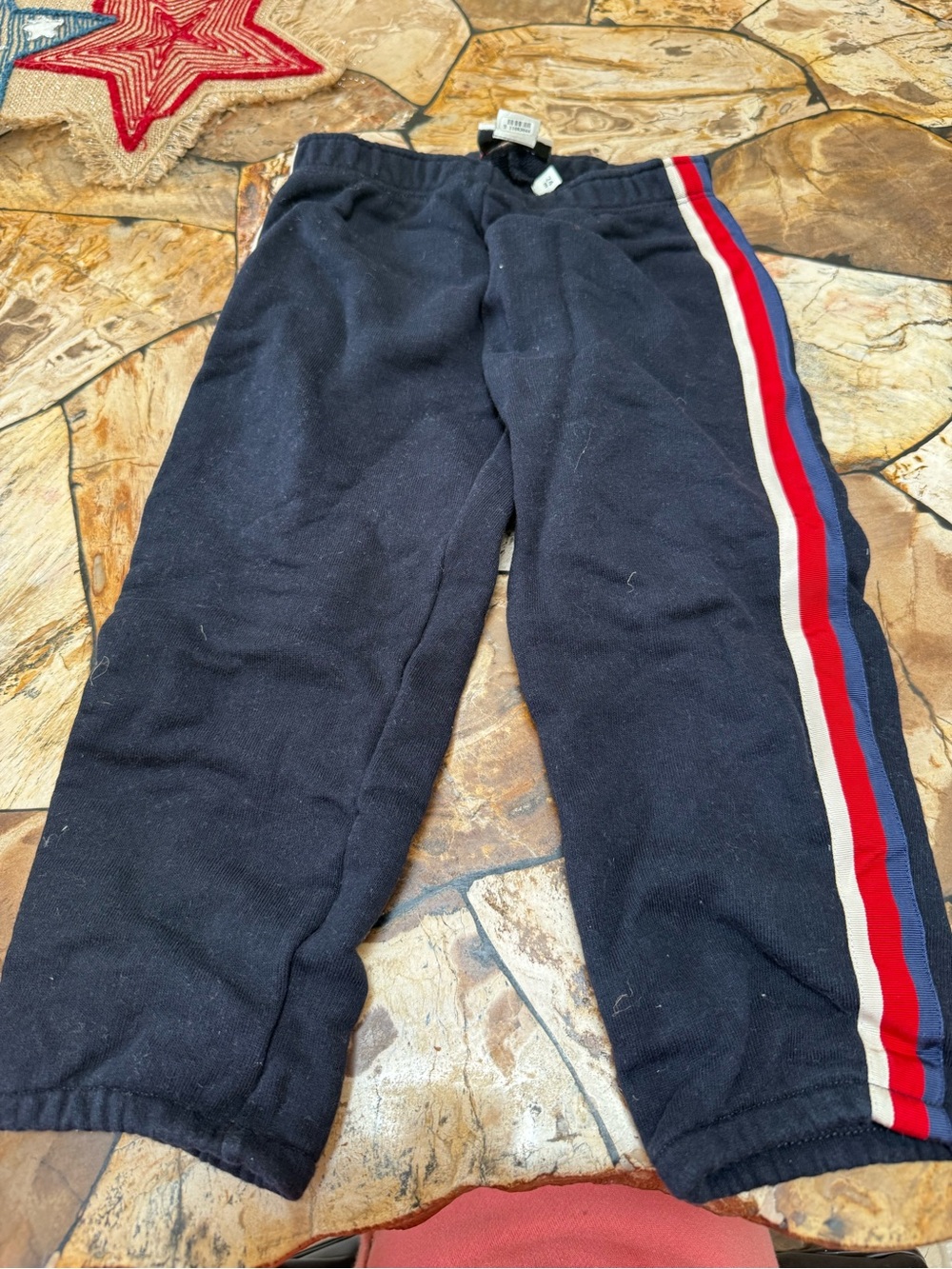 Gucci Navy Joggers with Red, White & Blue Side Stripes